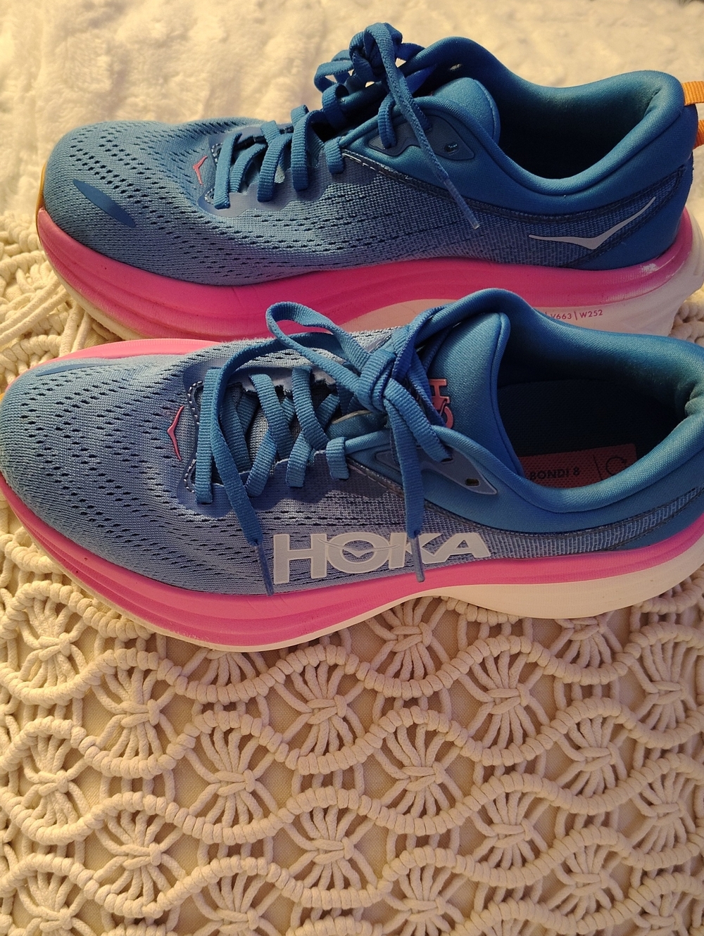 Hoka Women's Blue & Pink Bondi 8 Running Sneakers
